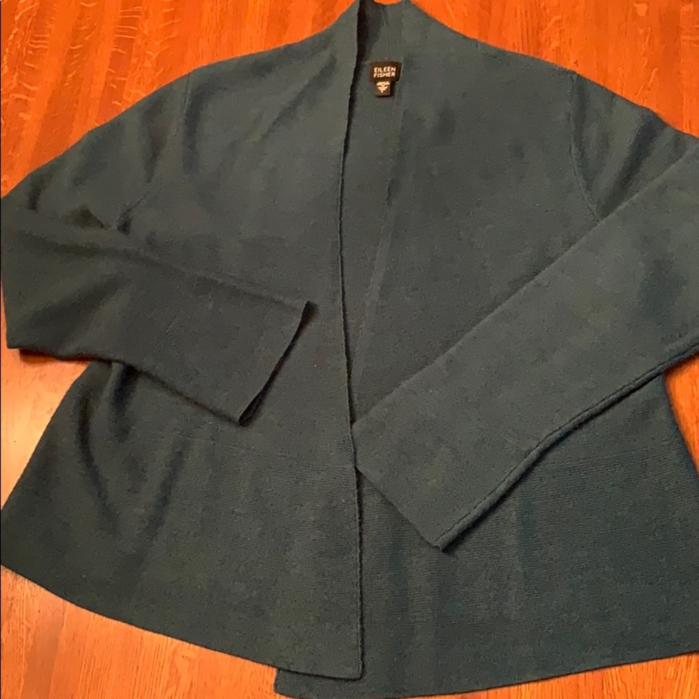 Eileen Fisher Teal Merino Wool Cardigan, Size L